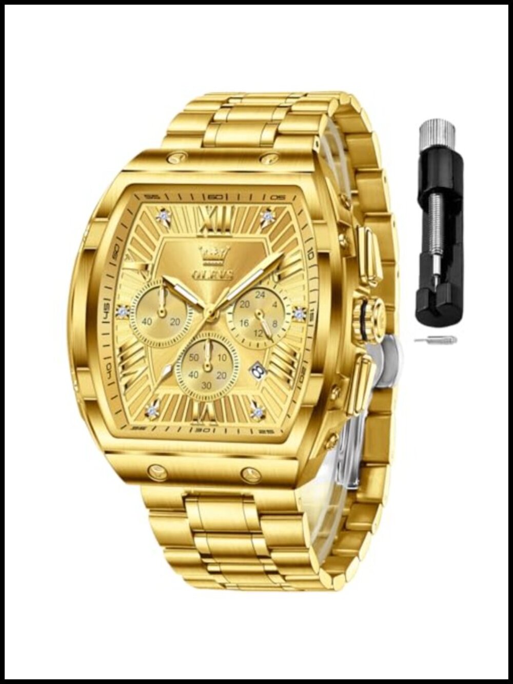 Mens Analog Chronograph Square Dress Watch Stainless Steel Waterproof